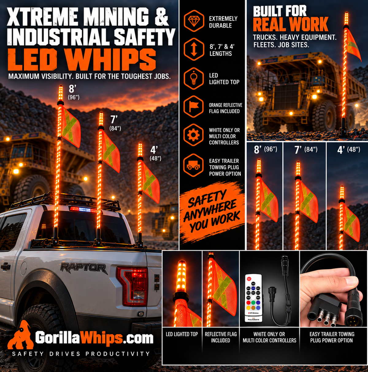 mining and industrial safety led whips