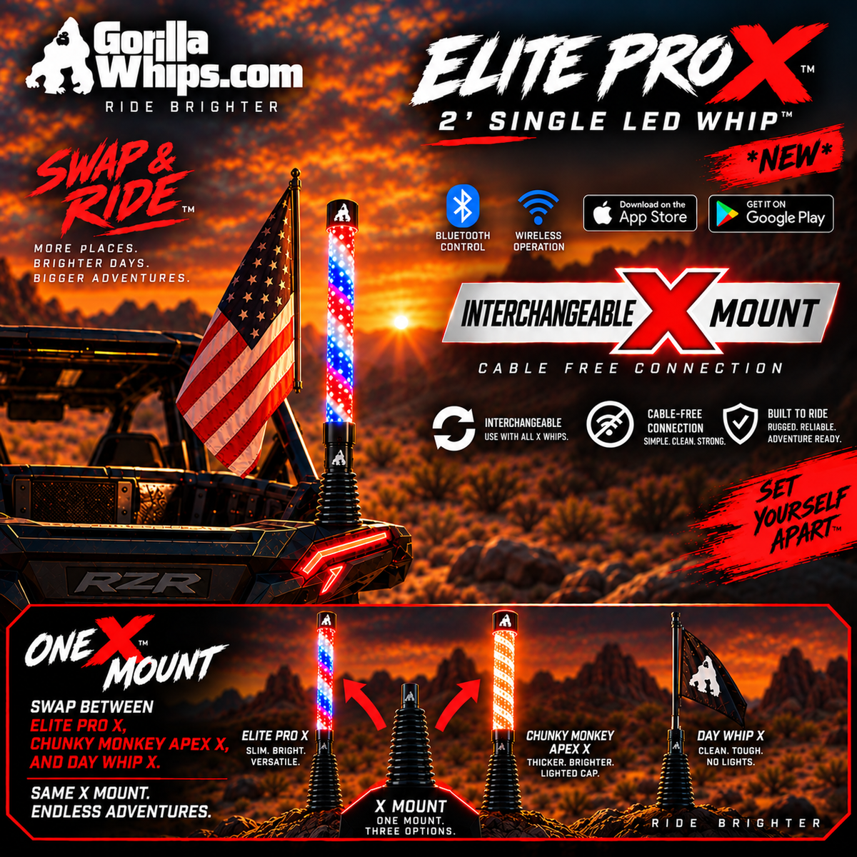 2' LED Whip Elite PRO X Single Whip *NEW*