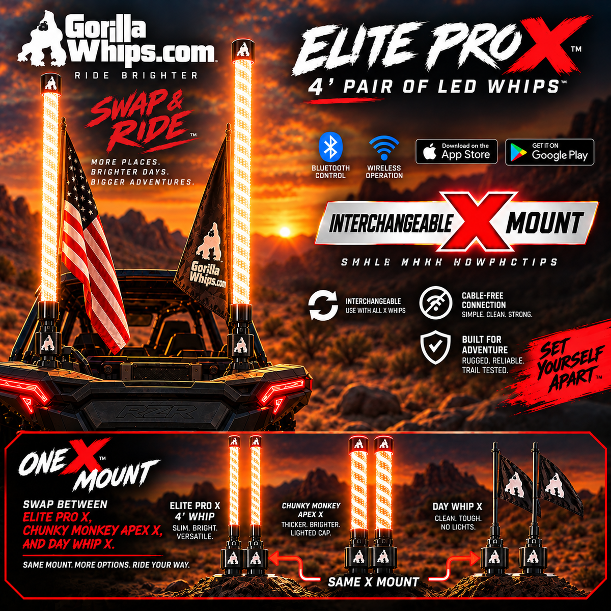 4' LED Whip Elite PRO X Pair of Whips