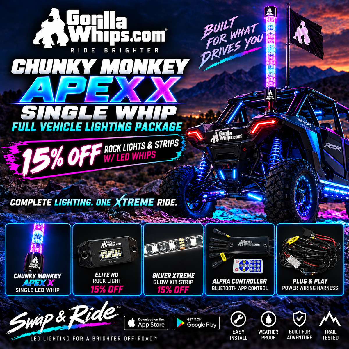 Chunky Monkey Apex X Single - Full Vehicle Lighting Packages  (15% Off Rock Lights & Strips W/ LED Whips)