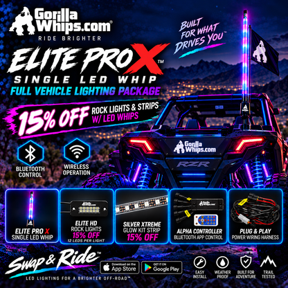 Elite PRO X LED Whip (Single) - Full Vehicle Lighting Packages (15% Off Rock Lights & Strips W/ LED Whips)