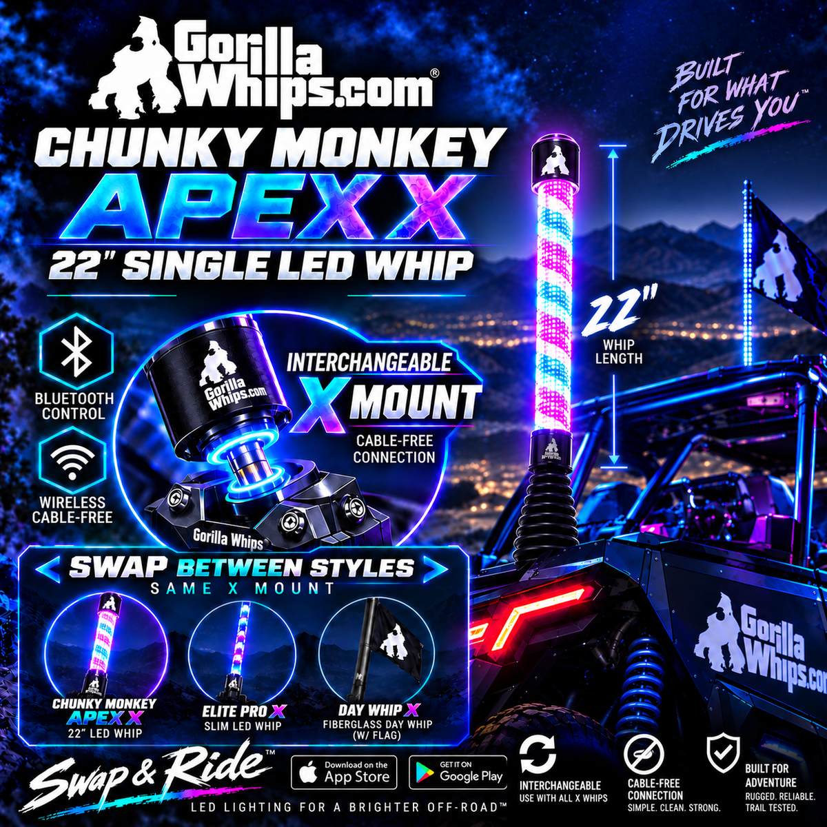 LED Whip Chunky Monkey Apex X 22" Single Whip *NEW*