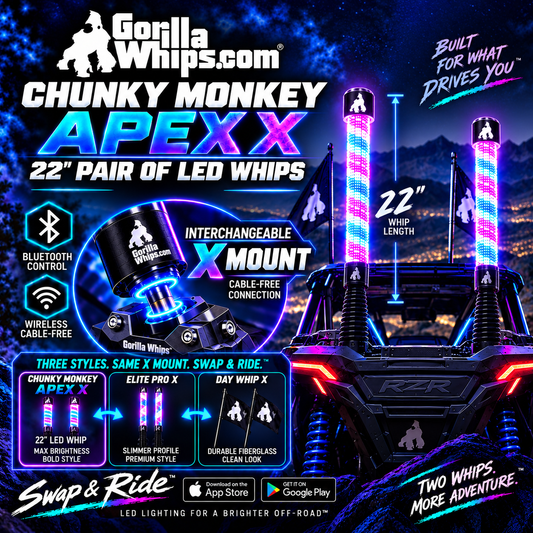 LED Whip Chunky Monkey Apex X Whip 22" Pair *NEW*