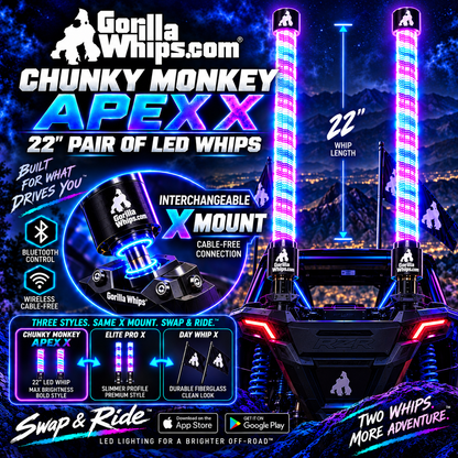 LED Whip Chunky Monkey Apex X Whip 22" Pair